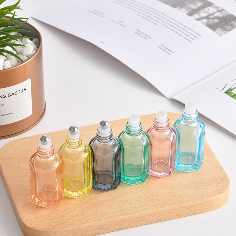 Empty 3ml 6ml 10ml 12ml Color Octagonal Roller Glass Bottles Roll on Attar Glass Bottle for Essential Oil