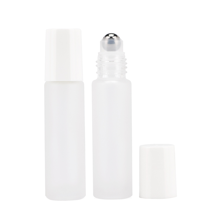 Empty 3ml5ml10ml white frosted essential oil roll on glass roller bottle with electroplate plastic cap