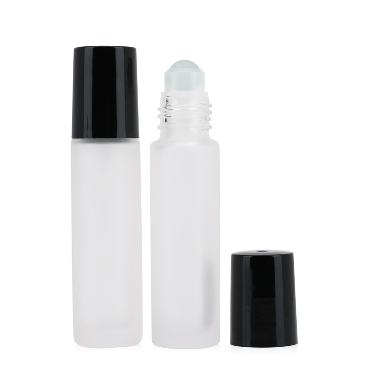 Empty 3ml5ml10ml white frosted essential oil roll on glass roller bottle with electroplate plastic cap