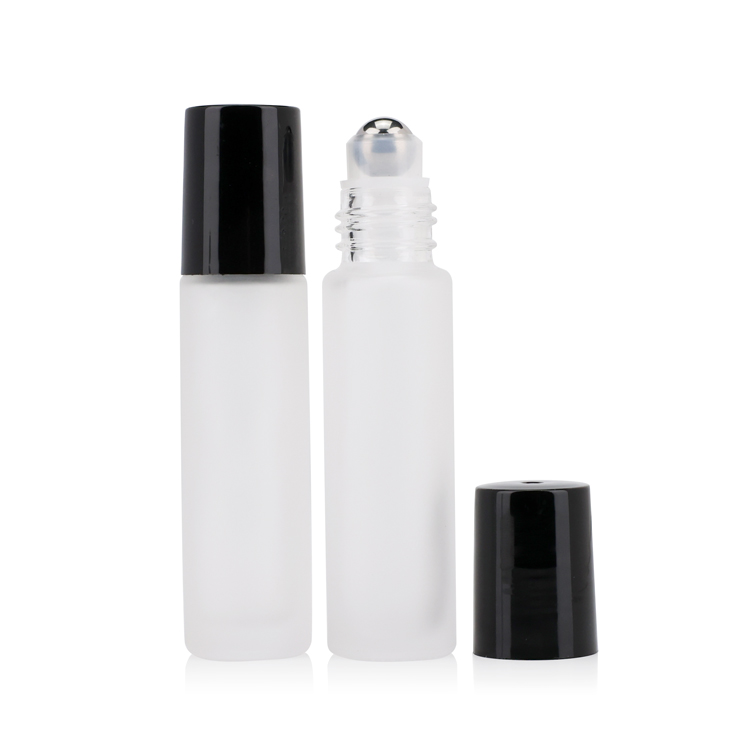 Empty 3ml5ml10ml white frosted essential oil roll on glass roller bottle with electroplate plastic cap