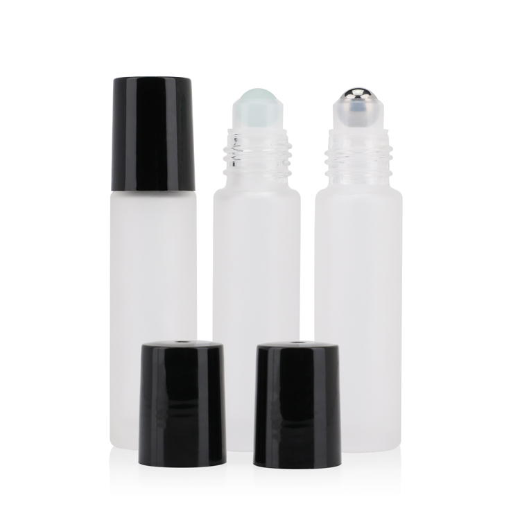 Empty 3ml5ml10ml white frosted essential oil roll on glass roller bottle with electroplate plastic cap