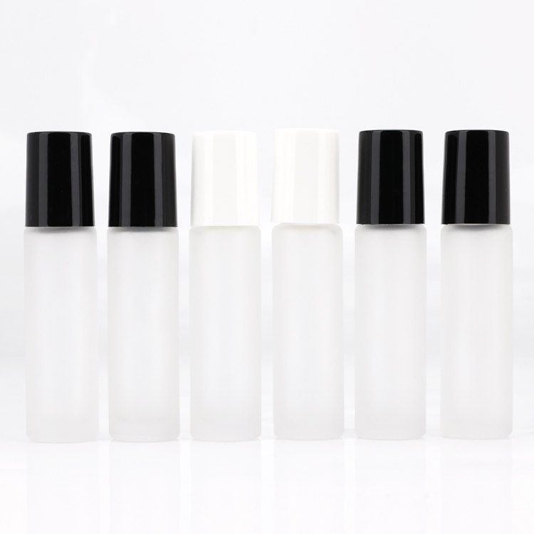 Empty 3ml5ml10ml white frosted essential oil roll on glass roller bottle with electroplate plastic cap
