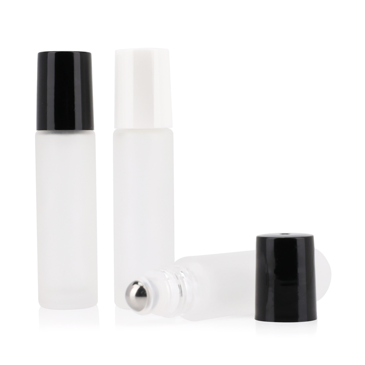 Empty 3ml5ml10ml white frosted essential oil roll on glass roller bottle with electroplate plastic cap