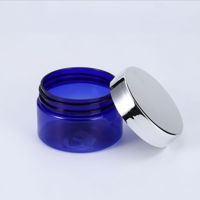 Empty 4 oz 8 oz blue amber black white PET Plastic Cosmetic Jar with White Screw Lids for Cream jar