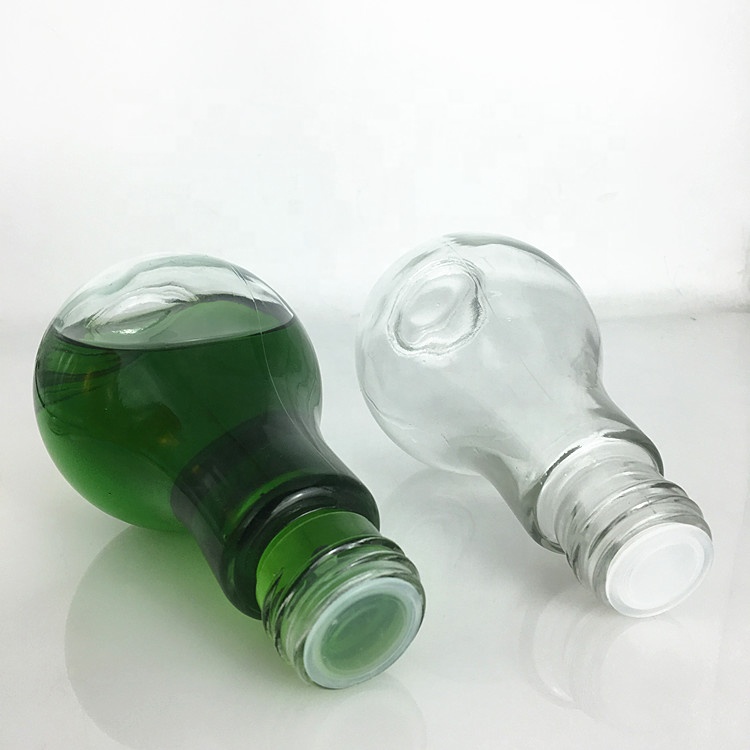 Empty 400ml light bulb shape glass juice/ water/ pearl milk tea bottle with straw lid