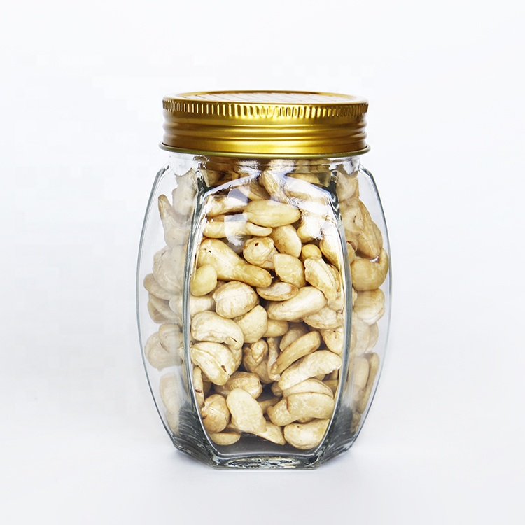Empty 500g 1000g Glass Honey Jar Hexagon Pumpkin Shape With Gold Screw Lid Wholesale