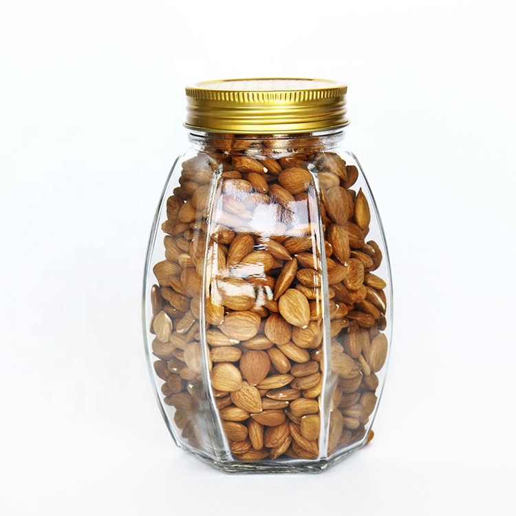 Empty 500g 1000g Glass Honey Jar Hexagon Pumpkin Shape With Gold Screw Lid Wholesale