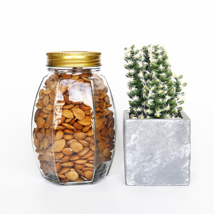 Empty 500g 1000g Glass Honey Jar Hexagon Pumpkin Shape With Gold Screw Lid Wholesale