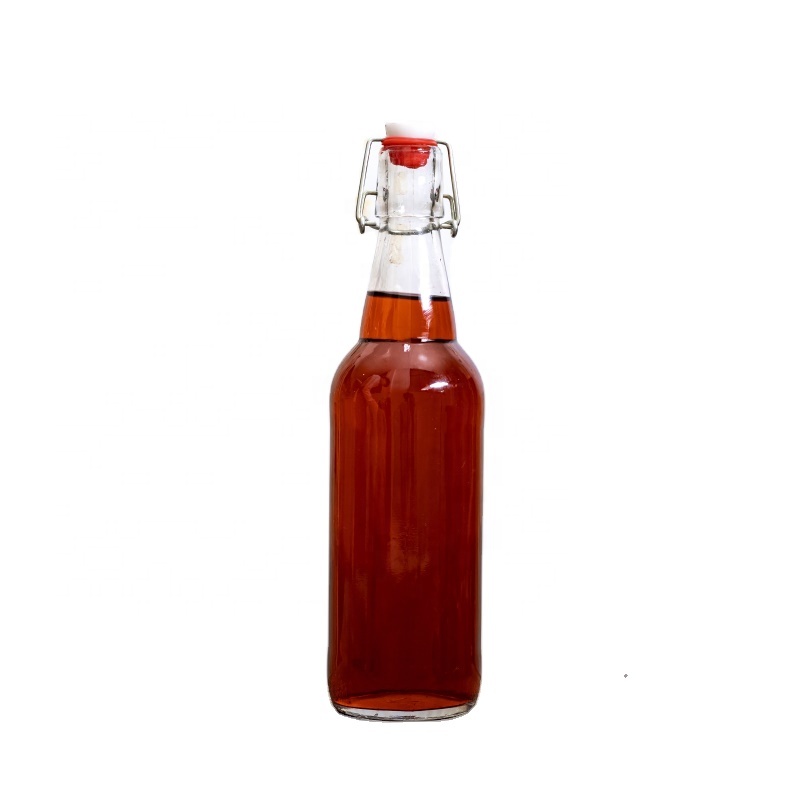 Empty 500ml 750ml 1000m Clear Round Square Glass Beverage Juice Milk Bottle With Easy Open Swing Top Clamp Cap