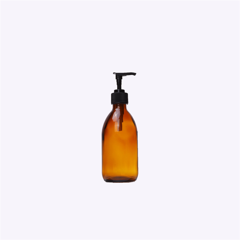 Empty 500ml Round Amber Sanitizer Glass Liquid Soap Bottle With Plastic Lotion Pump
