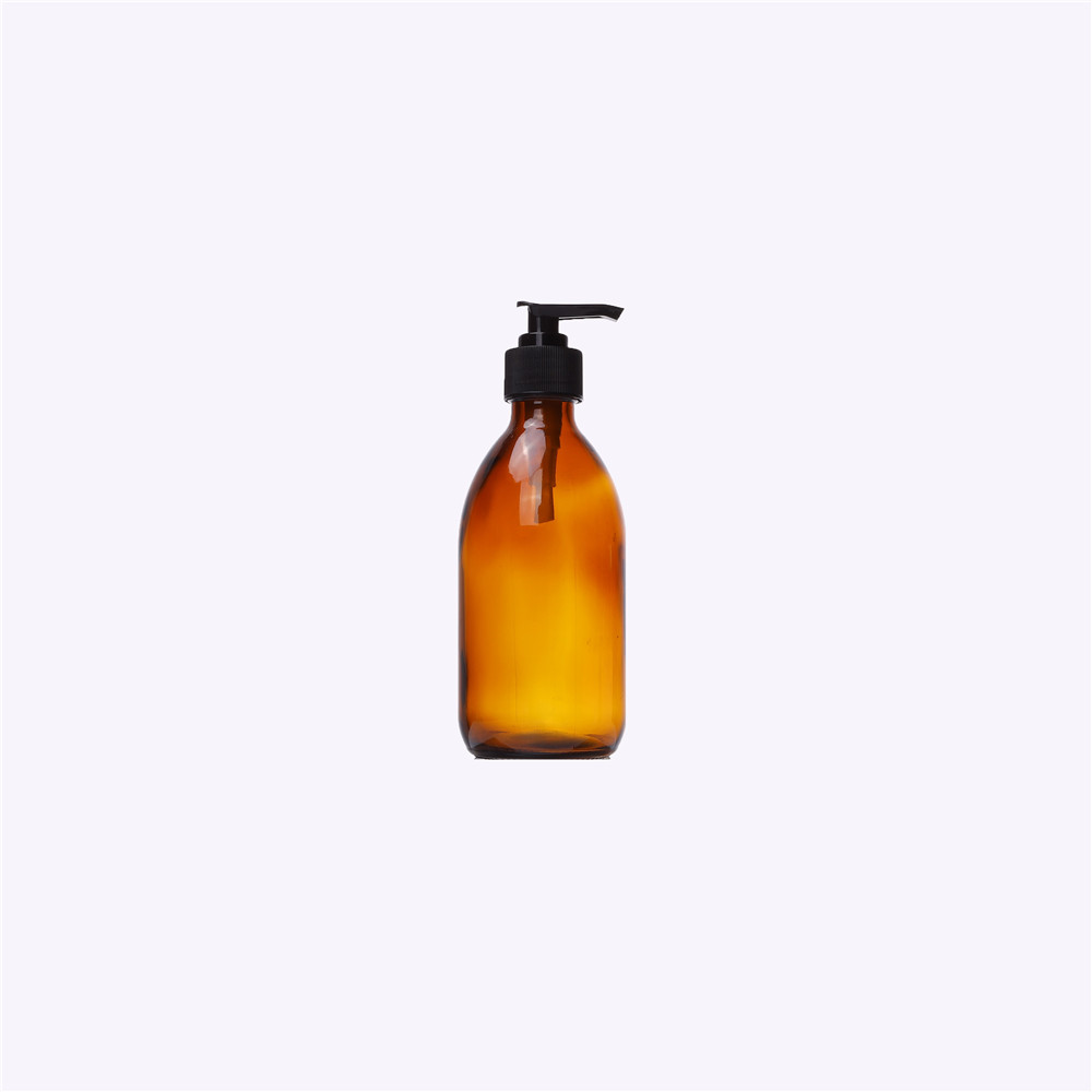 Empty 500ml Round Amber Sanitizer Glass Liquid Soap Bottle With Plastic Lotion Pump