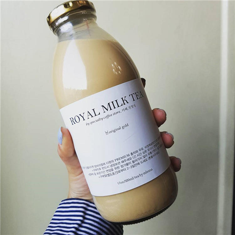 Empty 500ml Round Glass Milk /Juice /Milk Tea Bottle With Aluminum Cap