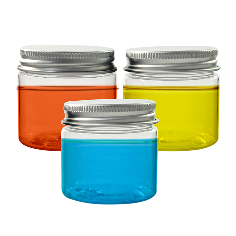 Empty 50g Clear PET Jar with Aluminum Lid for Cosmetic