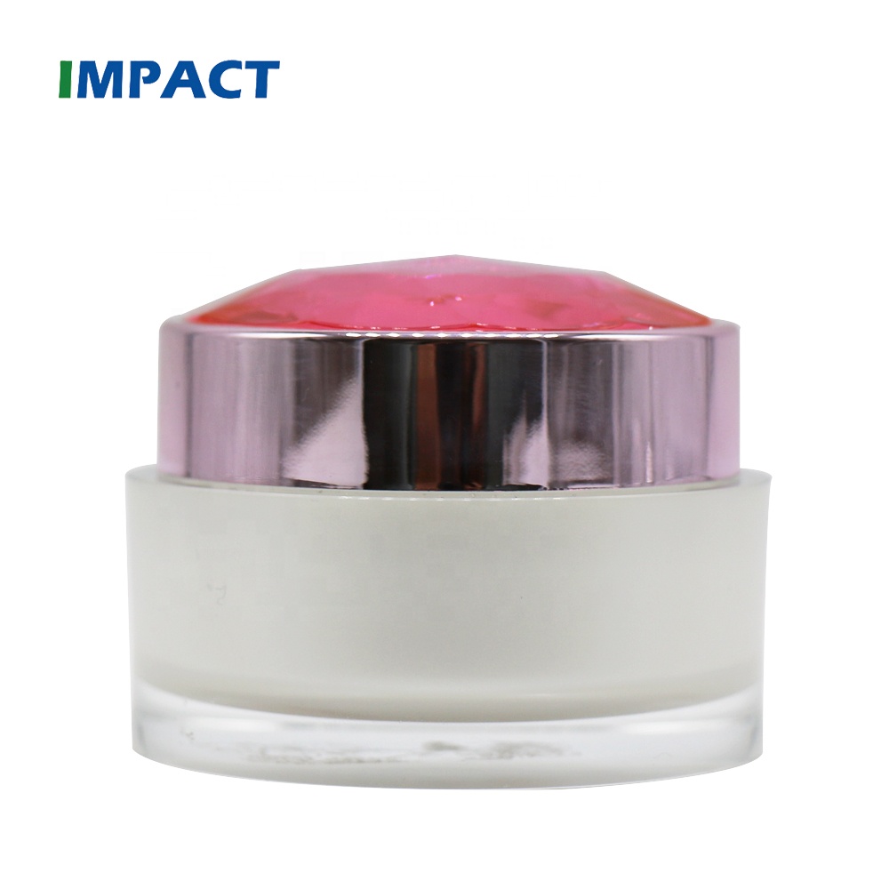 Empty 50g plastic round shape double wall cosmetic pink acrylic jar with gemstone lid