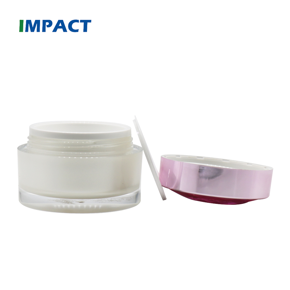 Empty 50g plastic round shape double wall cosmetic pink acrylic jar with gemstone lid