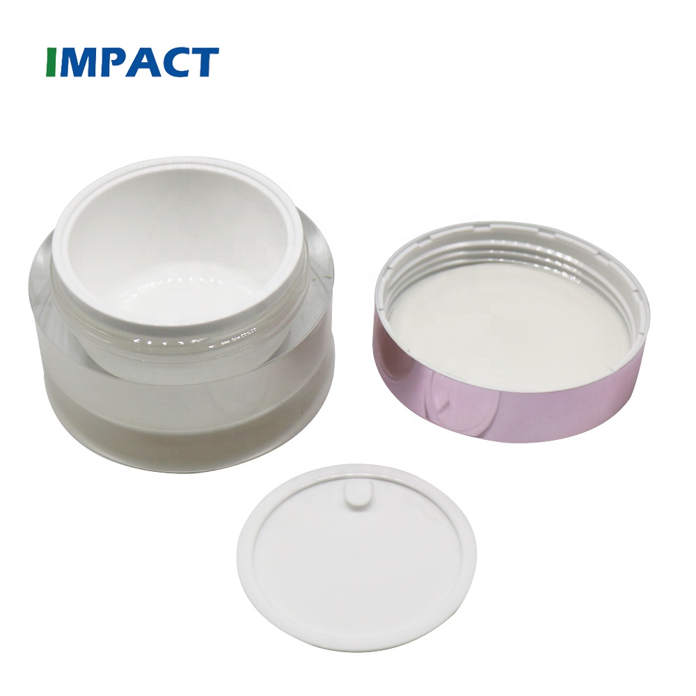 Empty 50g plastic round shape double wall cosmetic pink acrylic jar with gemstone lid