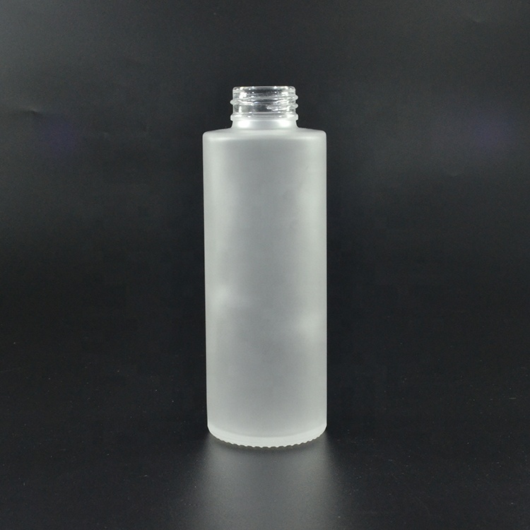 Empty 50ml 100ml 120ml 150ml flat shoulder clear frosted shampoo glass bottle with bamboo disc top