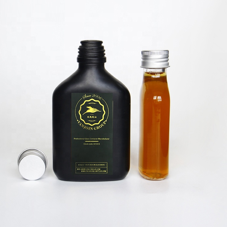 Empty 50ml 100ml Matte Black Flat Flask Glass Liquor Bottle With Screw Cover