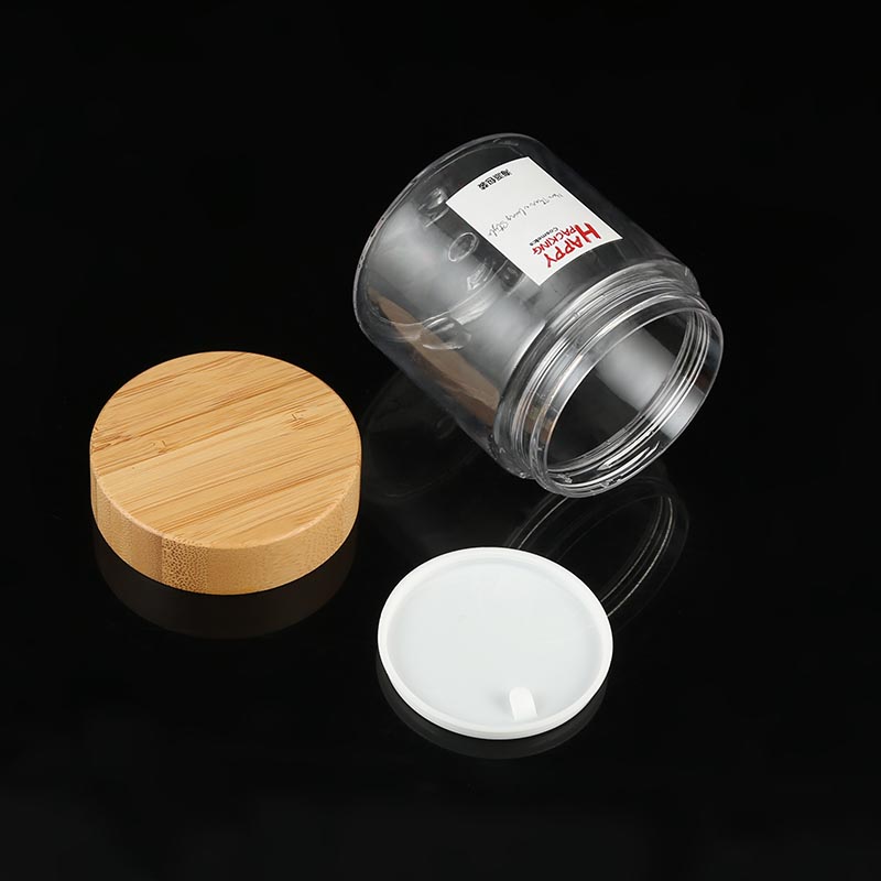Empty 50ml 150ml 250ml 500ml amber Frosted Plastic jars with bamboo lids bamboo container