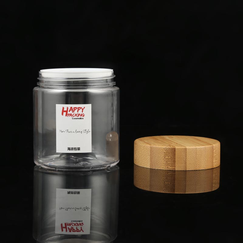 Empty 50ml 150ml 250ml 500ml amber Frosted Plastic jars with bamboo lids bamboo container