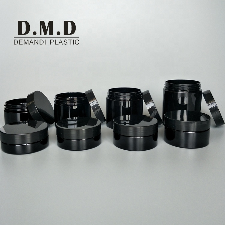 Empty 50ml 60ml 80ml 100ml 120ml 150ml 200ml 250ml black plastic PET jar with aluminum lid