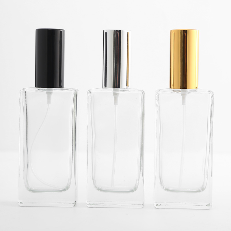 Empty 50ml Rectangle Square Clear Refillable Perfume Glass Bottles Glass Spray Parfum Bottle Wholesale