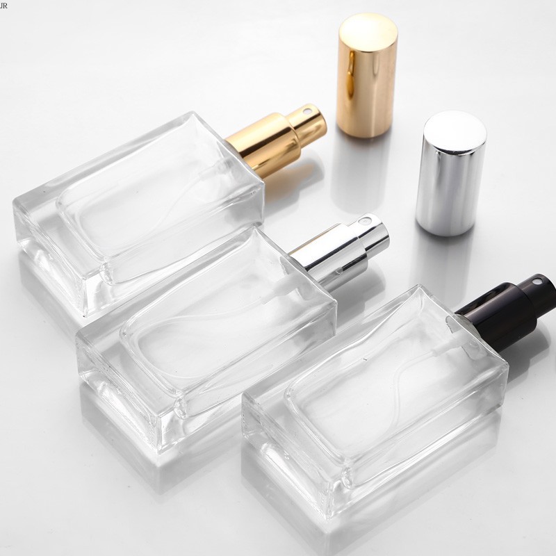 Empty 50ml Rectangle Square Clear Refillable Perfume Glass Bottles Glass Spray Parfum Bottle Wholesale