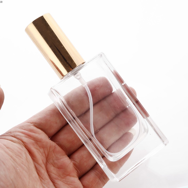 Empty 50ml Rectangle Square Clear Refillable Perfume Glass Bottles Glass Spray Parfum Bottle Wholesale