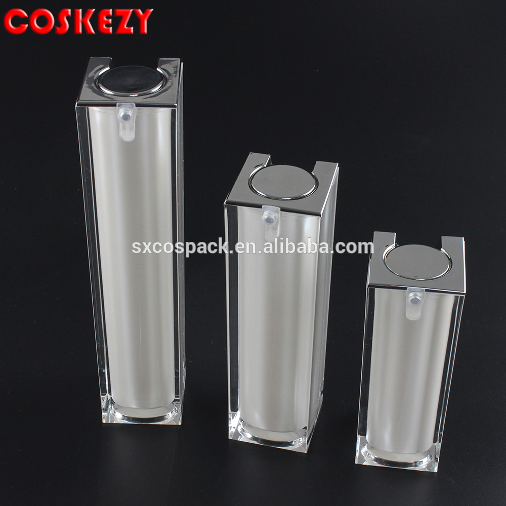 Empty 50ml White Square Shape Acrylic Airless Foundation Pump Bottles with Dispenser
