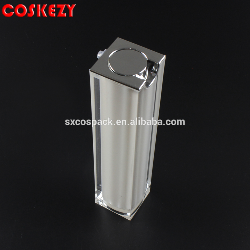 Empty 50ml White Square Shape Acrylic Airless Foundation Pump Bottles with Dispenser