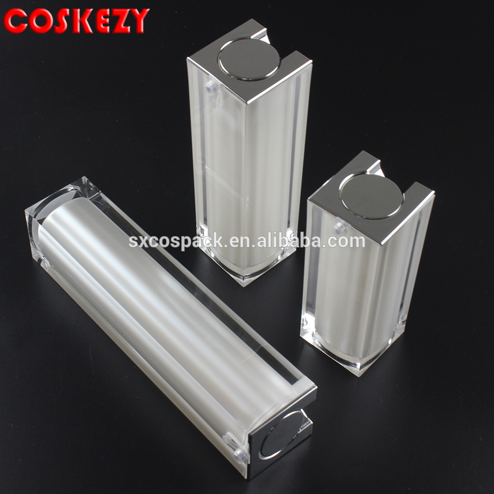 Empty 50ml White Square Shape Acrylic Airless Foundation Pump Bottles with Dispenser