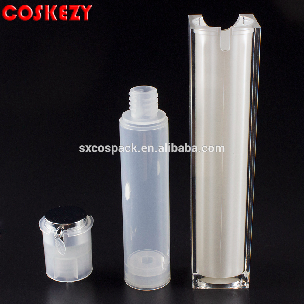 Empty 50ml White Square Shape Acrylic Airless Foundation Pump Bottles with Dispenser