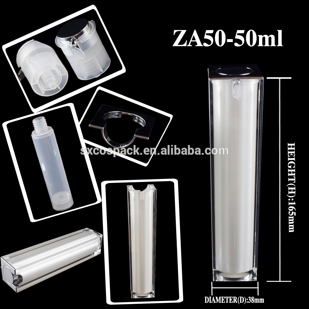 Empty 50ml White Square Shape Acrylic Airless Foundation Pump Bottles with Dispenser