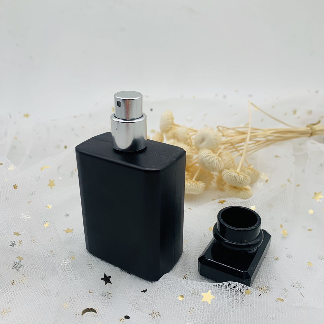 Empty 50ml black matte glass perfume spray bottle