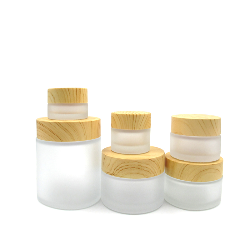 Empty 50ml refillable container for wood grain screw cap and inner lid eco friendly cosmetic containers glass cream jar