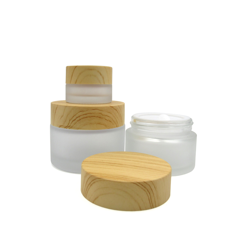 Empty 50ml refillable container for wood grain screw cap and inner lid eco friendly cosmetic containers glass cream jar