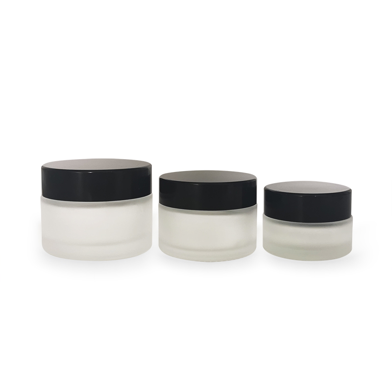 Empty 5g 100g 30g 10g 10ml 1oz bottle Round Face 50g Frosted Clear Black Gold Glass Cosmetic Cream Jar and Containers for Cream