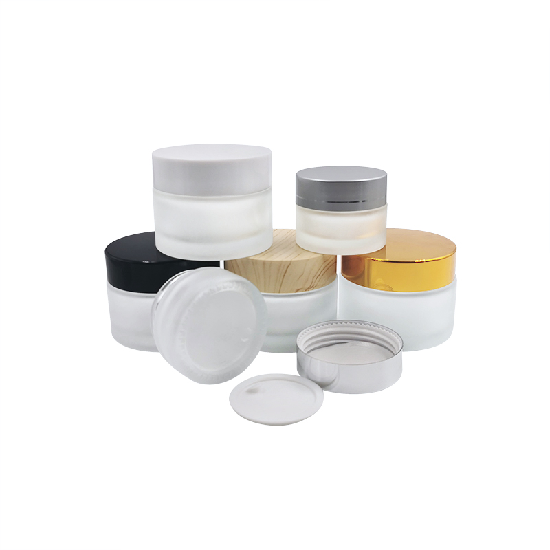 Empty 5g 100g 30g 10g 10ml 1oz bottle Round Face 50g Frosted Clear Black Gold Glass Cosmetic Cream Jar and Containers for Cream