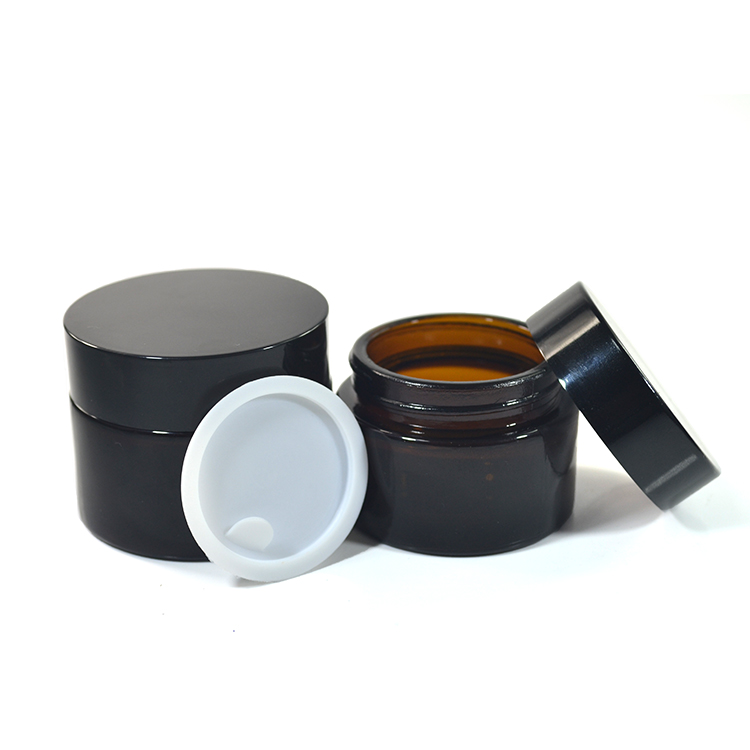 Empty 5g 10g 15g 20g 30g 50g 100g black amber frosted clear glass cream jar with black lid