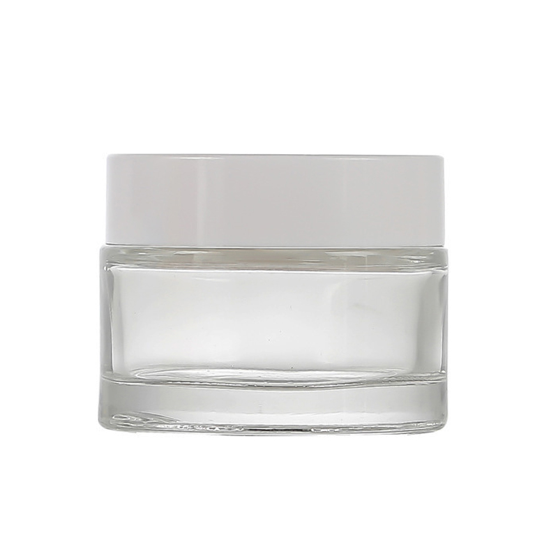 Empty 5g 10g 15g 20g 30g 50g 60g 100g 200g refillable clear glass cosmetic jar white lid