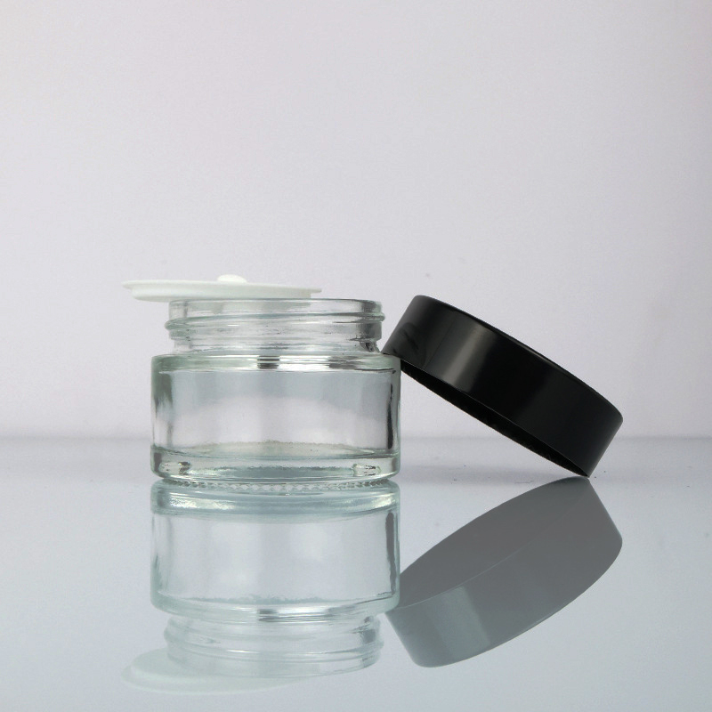 Empty 5g 10g 15g 20g 30g 50g 60g 100g 200g refillable clear glass cosmetic jar white lid