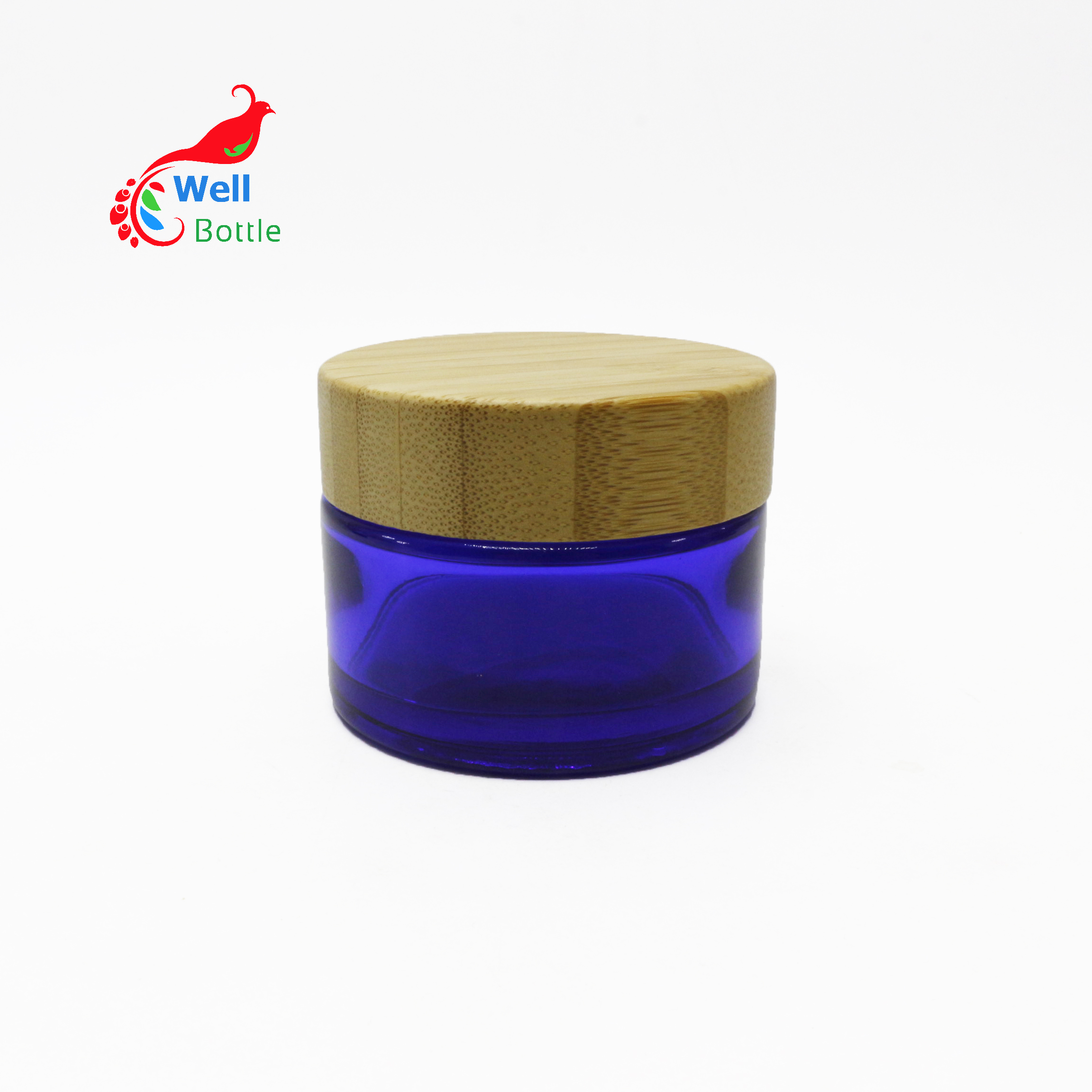 Empty 5g 15g 30g 50g 100 g blue glass cream jar cosmetic glass pots bamboo lid for lotion balm J011E