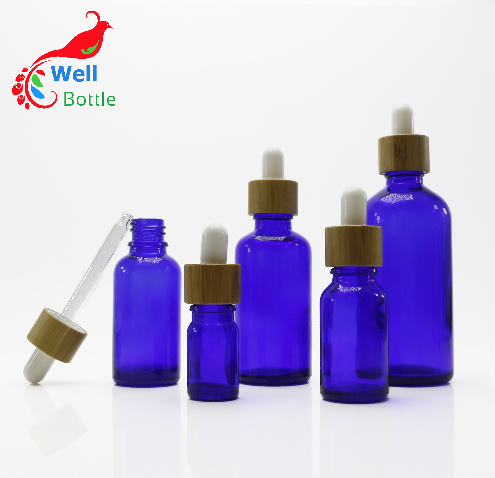 Empty 5g 15g 30g 50g 100 g blue glass cream jar cosmetic glass pots bamboo lid for lotion balm J011E