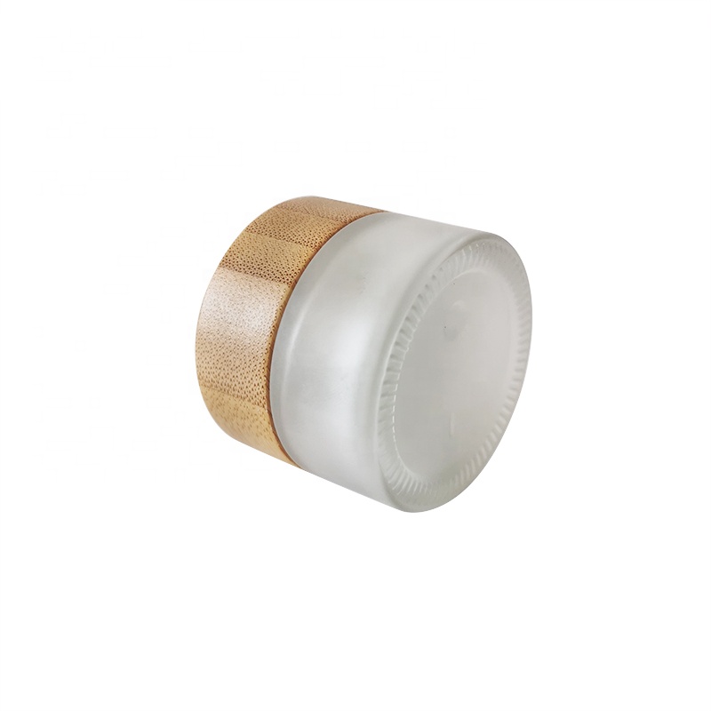 Empty 5g 15g 30g 50g 100g 4oz glass cream jar bamboo lid clear frosted glass cosmetic jar
