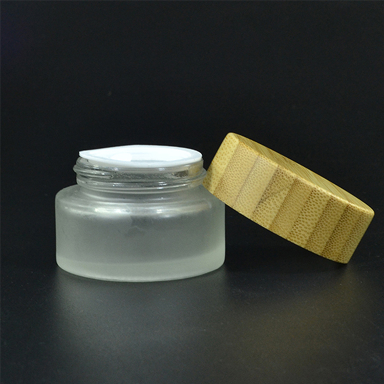 Empty 5g 15g 30g 50g 100g frosted clear glass cream jar with bamboo cap