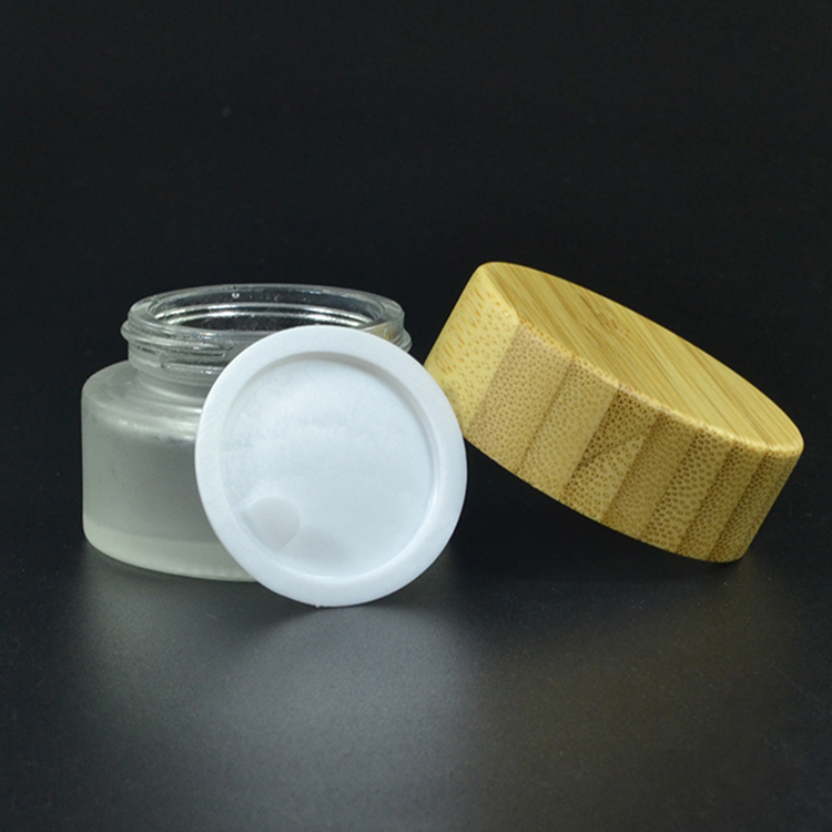 Empty 5g 15g 30g 50g 100g frosted clear glass cream jar with bamboo cap