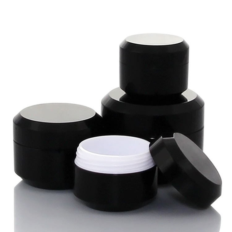 Empty 5g 15g 30g Plastic Cream Jar Double Black Refillable Cosmetic Container Facial Mask Packaging Face Cream Jar