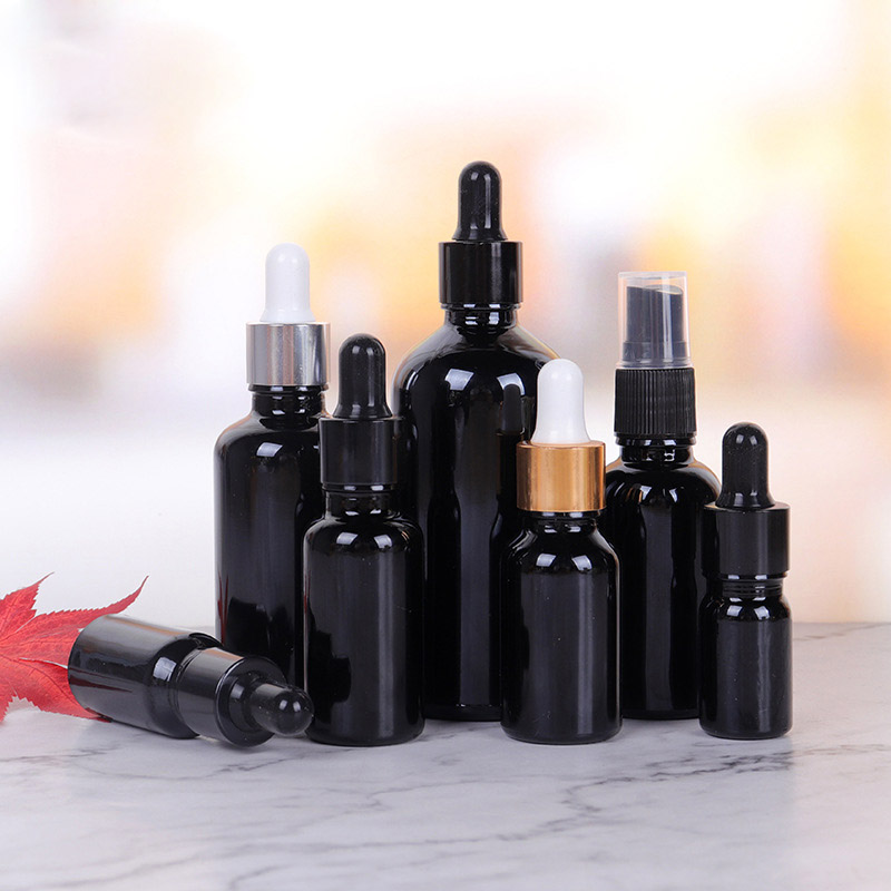 Empty 5ml 10ml 15ml 20ml 30ml 50ml 100ml Black Glass Essential Oil Dropper E-Liquid Bottles with Pipette Bottle