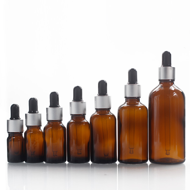 Empty 5ml 10ml 15ml 20ml 30ml 50ml 100ml Round Amber Glass Dropper Bottle For Essential Oil