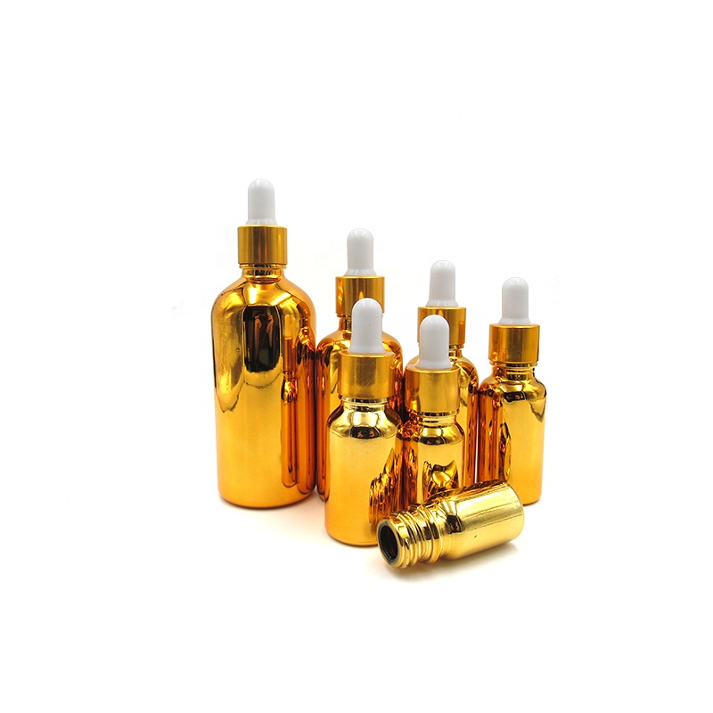 Empty 5ml 10ml 15ml 20ml 30ml 50ml 100ml essential oil beard oil electric plating gold dropper bottle with gift box